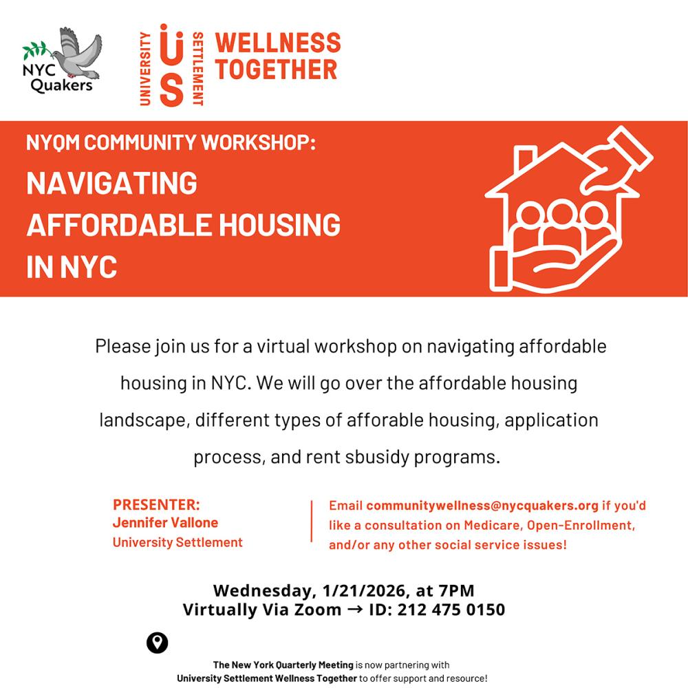 Navigating Affordable Housing in NYC - a community wellness workshop with University Settlement, Jan. 21, 2026, at 7:00 pm