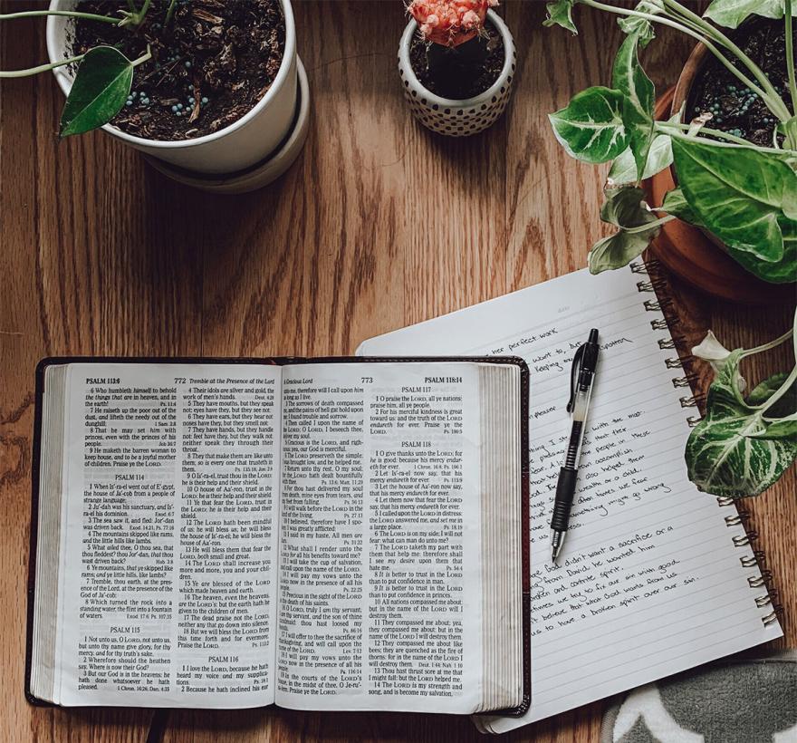 Open bible and notebook Bible Study 1200 Sq