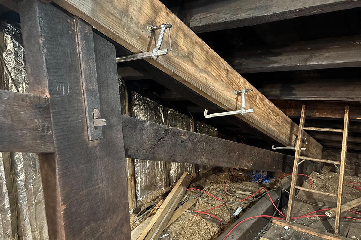 Newly sistered beams BMM attic