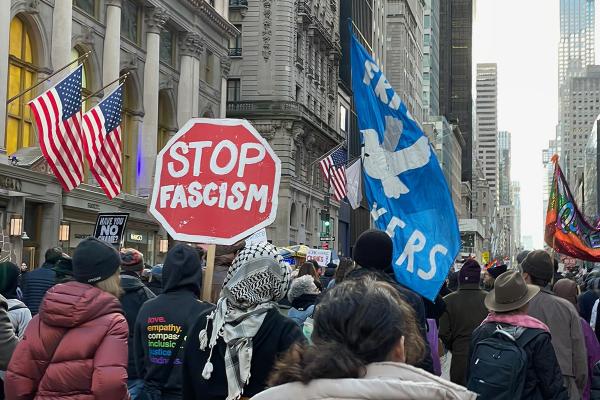 2026 01 Stop Fascism Quaker banners 5th Ave
