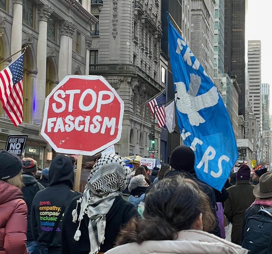 2026 01 Stop Fascism Quaker banners 5th Ave