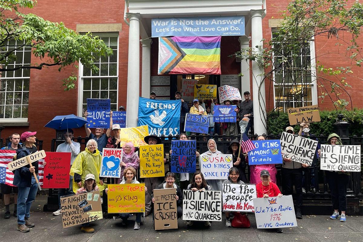 NYC Quakers No Kings Day signs by Todd Drake