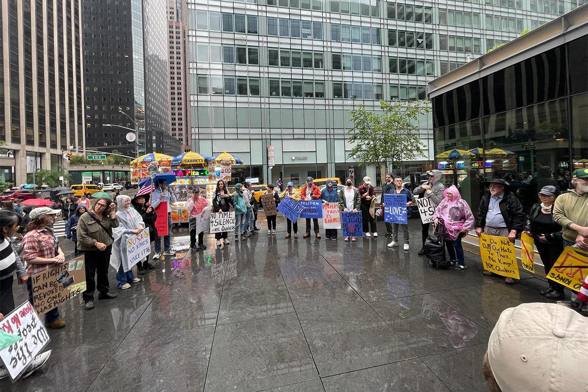 NYC Quakers and signs at No Kings June 2025