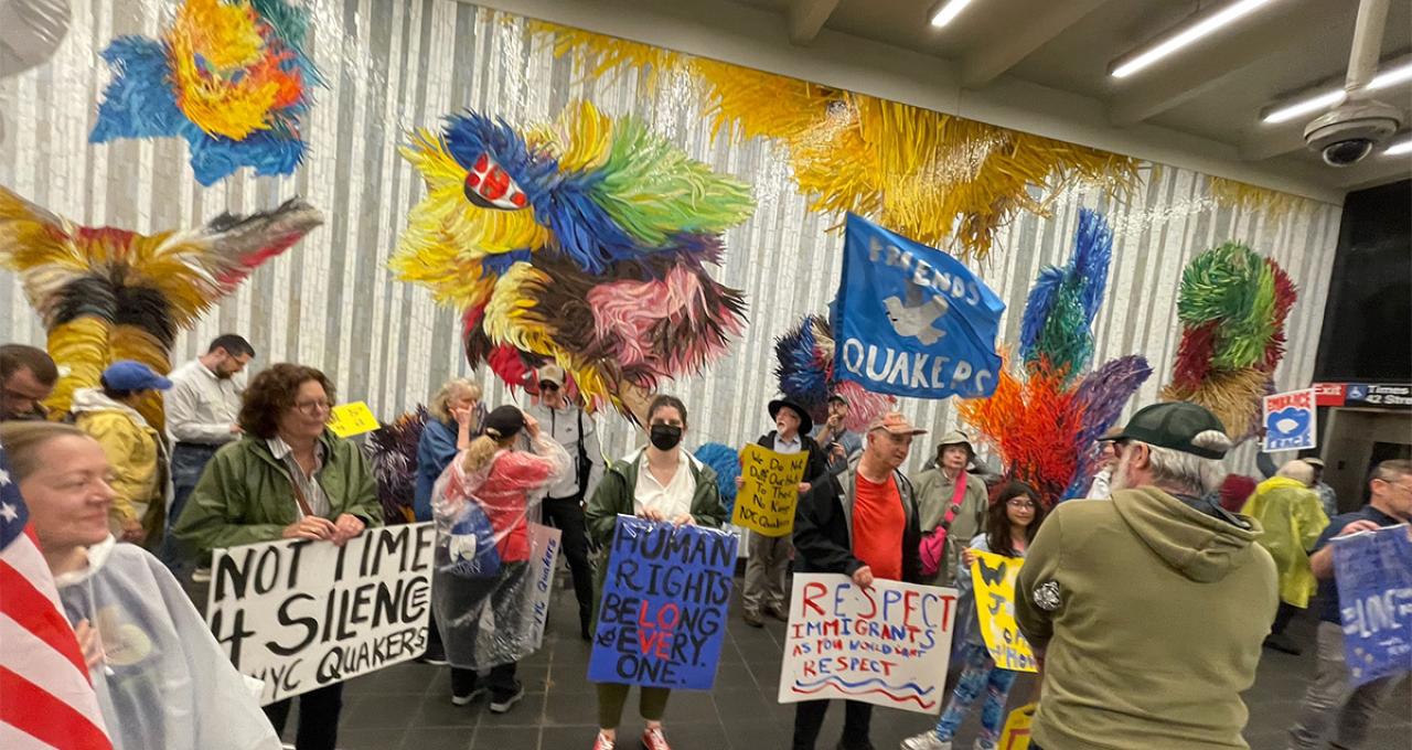 NYC Quakers with signs No Kings June 2025