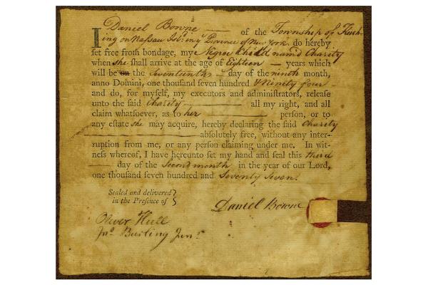 Delayed Manumission Document1777 Bowne House Archive