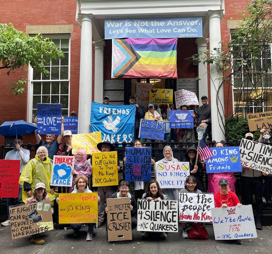 NYC Quakers No Kings Day signs by Todd Drake