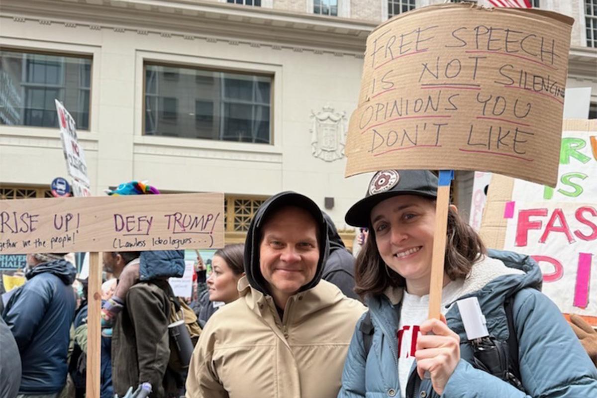 Ted B and Elena C at Hands Off April 5 2025 protest 1200 800